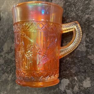 Carnival Glass Mug Stork & Rushes Dugan